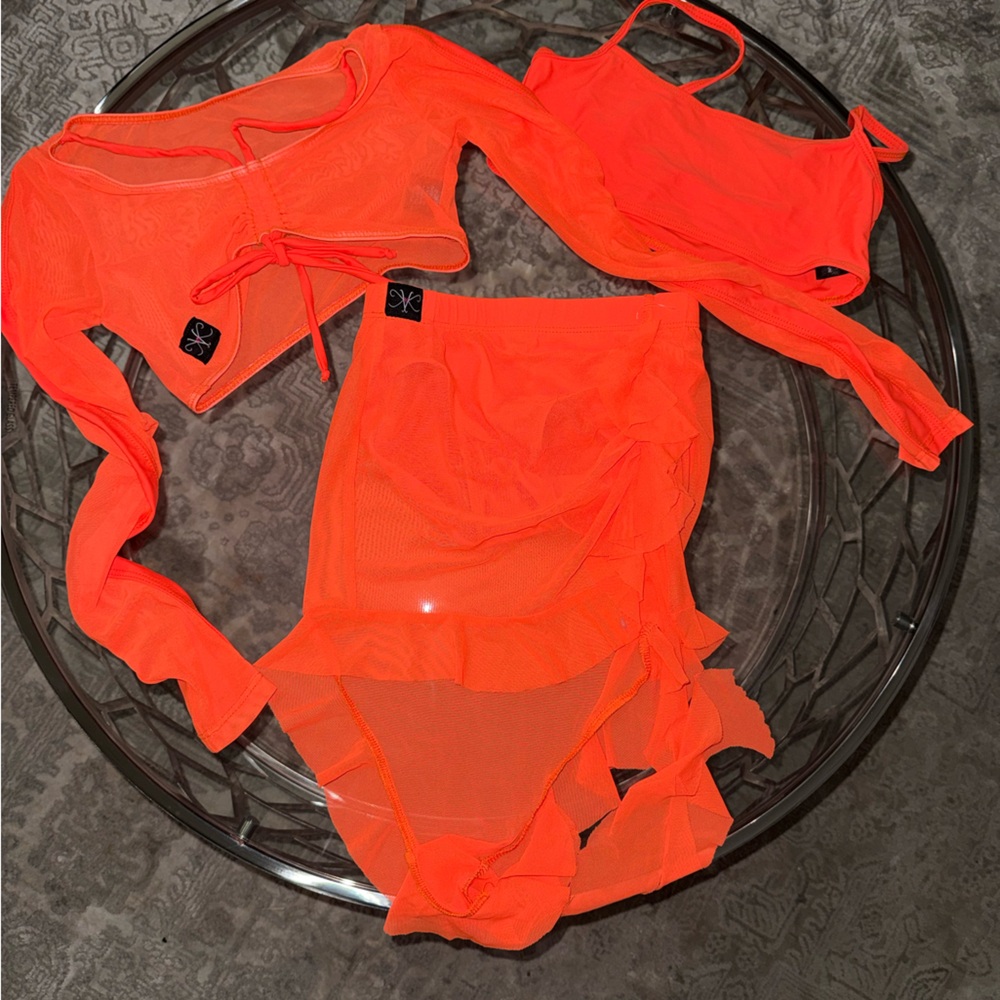 Vibrant Orange Kids Dance Costume Set